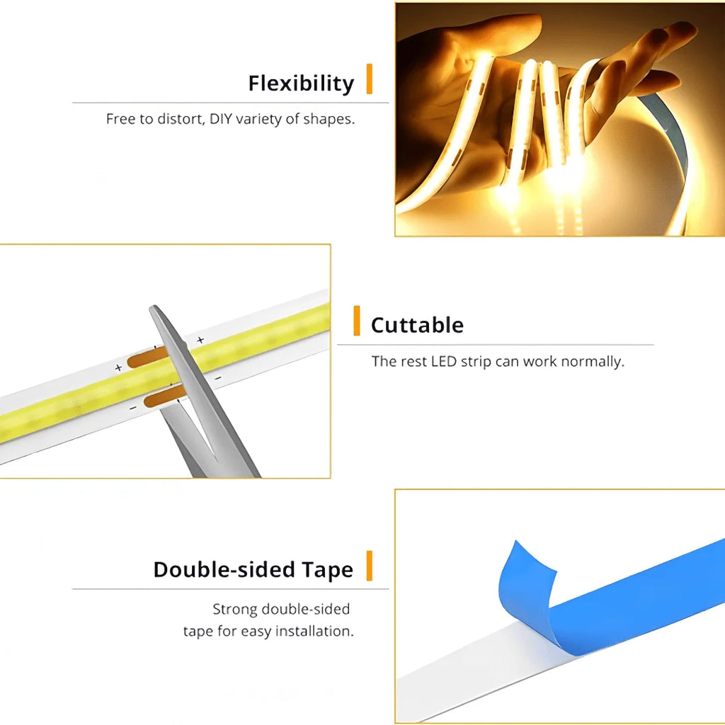 💡 Tira LED COB USB Táctil ⚡ Luz Uniforme Sin Puntos y Brillo Regulable