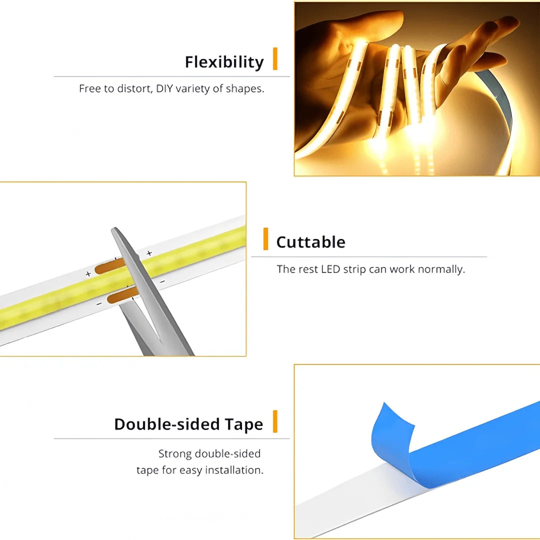 💡 Tira LED COB USB Táctil ⚡ Luz Uniforme Sin Puntos y Brillo Regulable