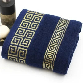 👑 Toalla de Baño de Lujo con Cenefa Dorada Estilo Griego 🛁✨