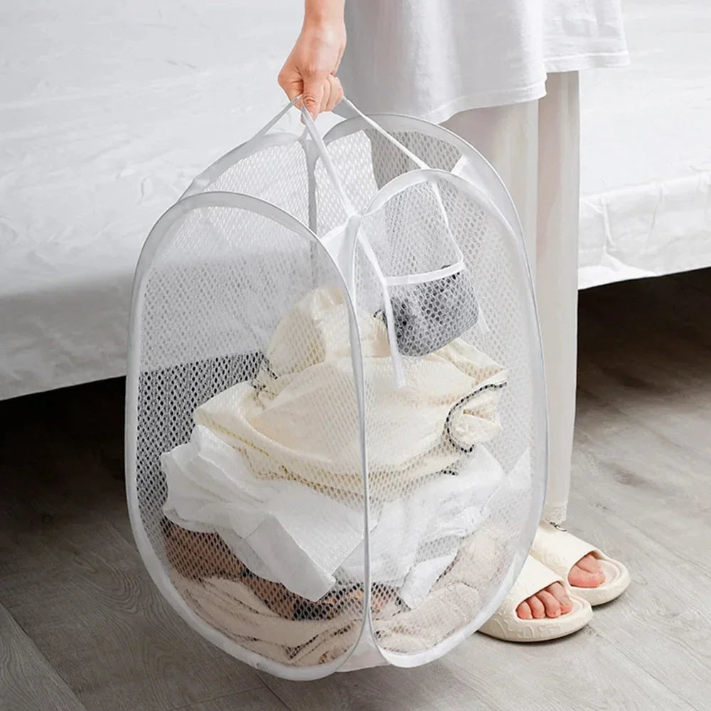 🧺 Cesta de Lavandería Plegable de Malla ⚡ Organiza tu Ropa Sin Ocupar Espacio