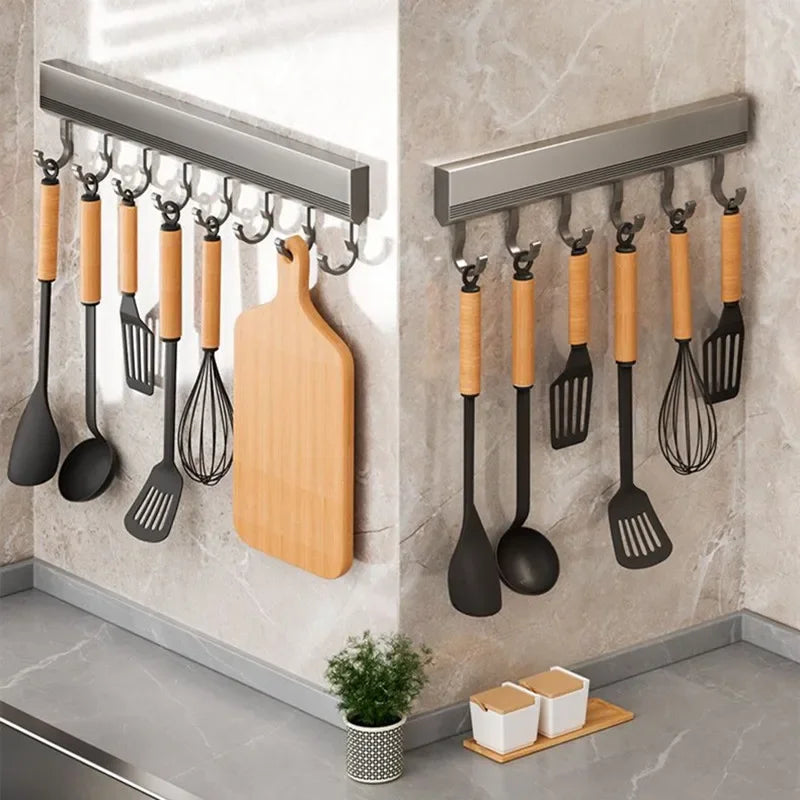 🔥 ¡Cocina Ordenada en Segundos! Soporte de Pared con Ganchos Deslizantes 🍳✨