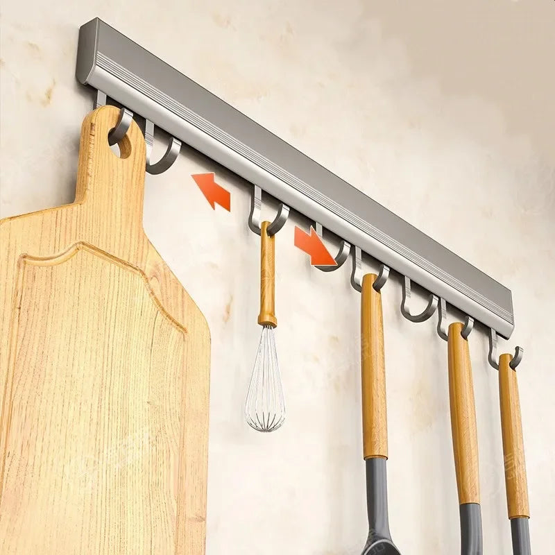 🔥 ¡Cocina Ordenada en Segundos! Soporte de Pared con Ganchos Deslizantes 🍳✨