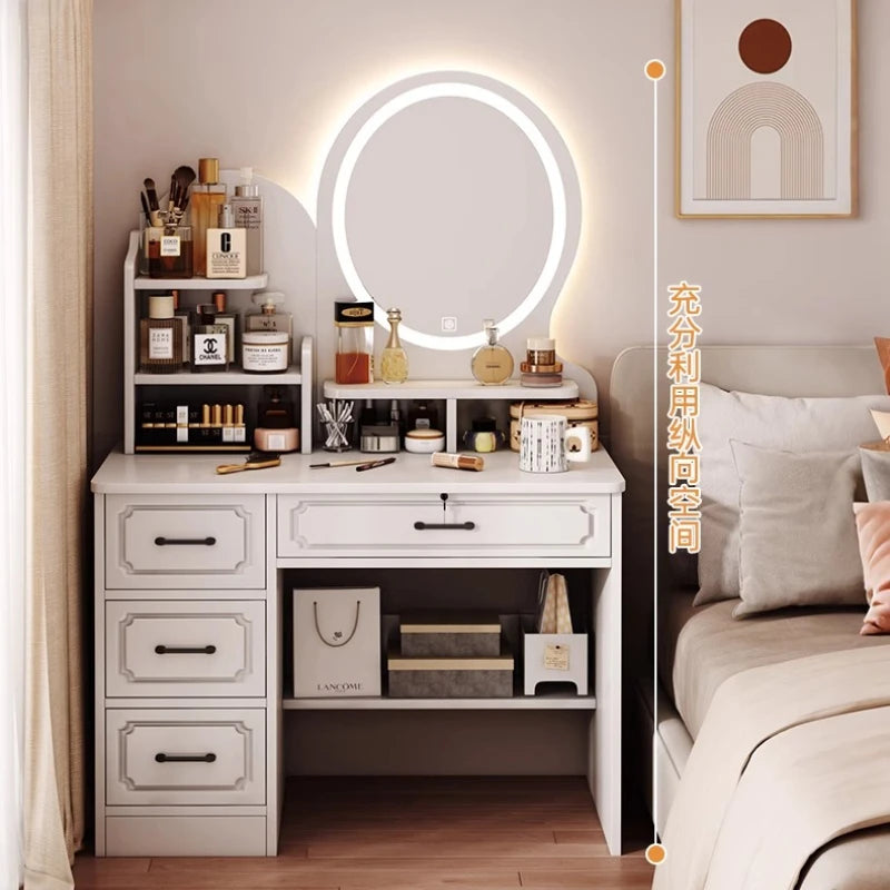 👑 Tocador de Lujo Vintage con Espejo LED y Silla Concha ✨