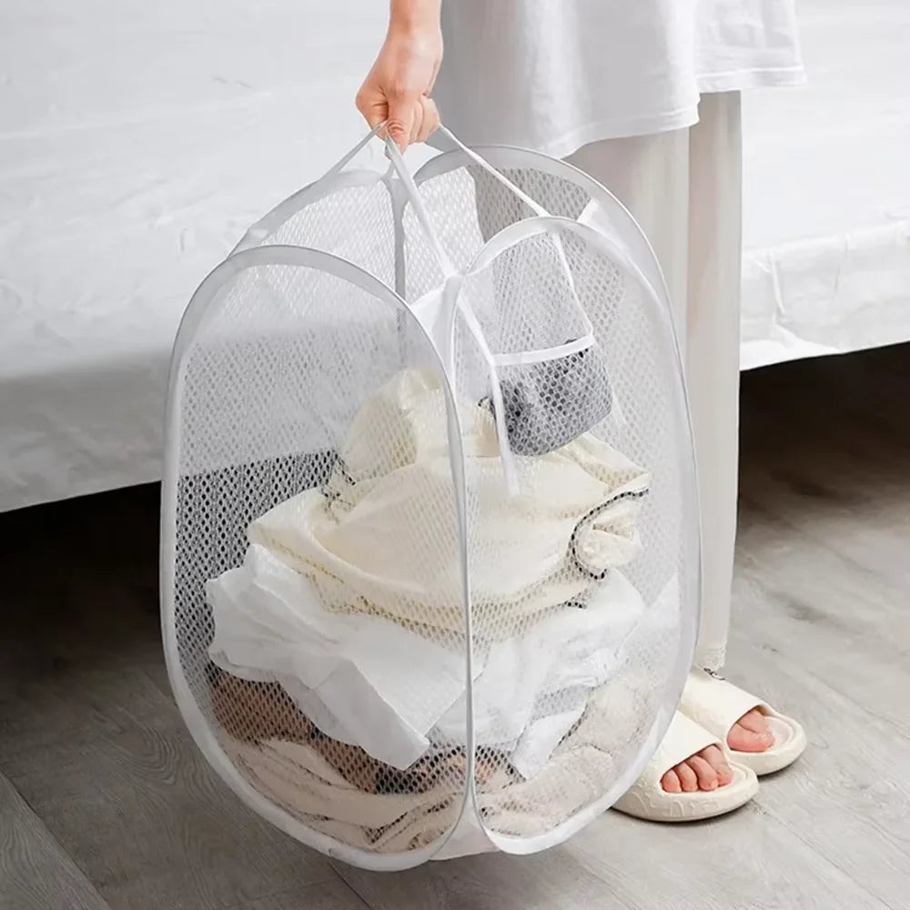 🧺 Cesta de Lavandería Plegable de Malla ⚡ Organiza tu Ropa Sin Ocupar Espacio
