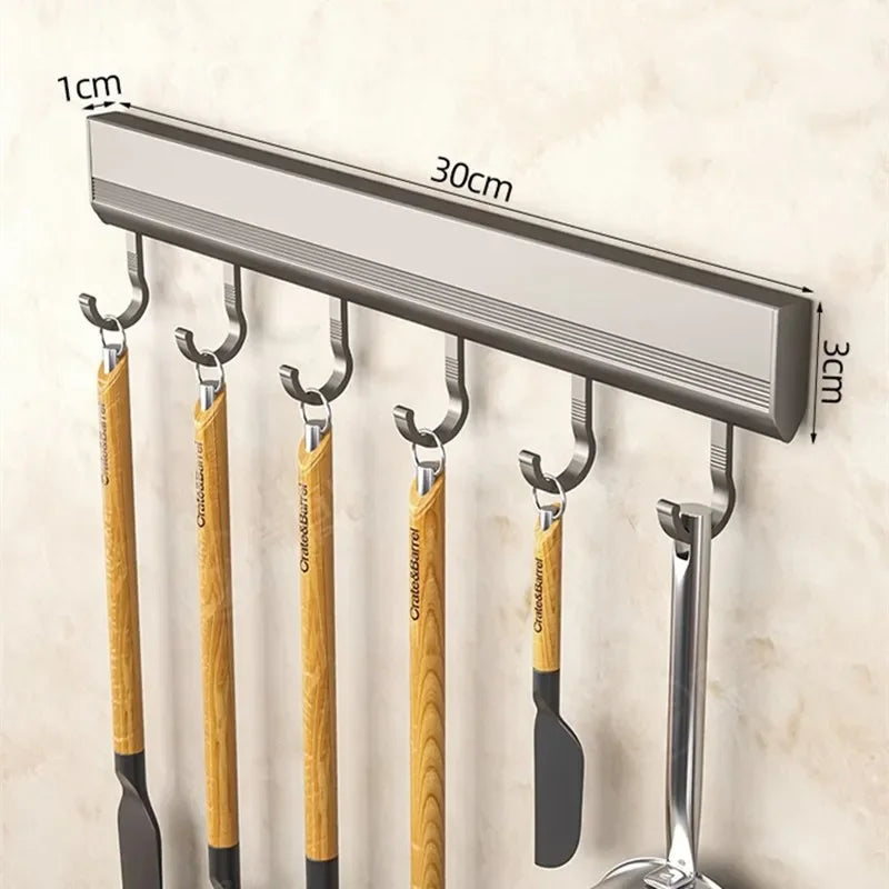 🔥 ¡Cocina Ordenada en Segundos! Soporte de Pared con Ganchos Deslizantes 🍳✨