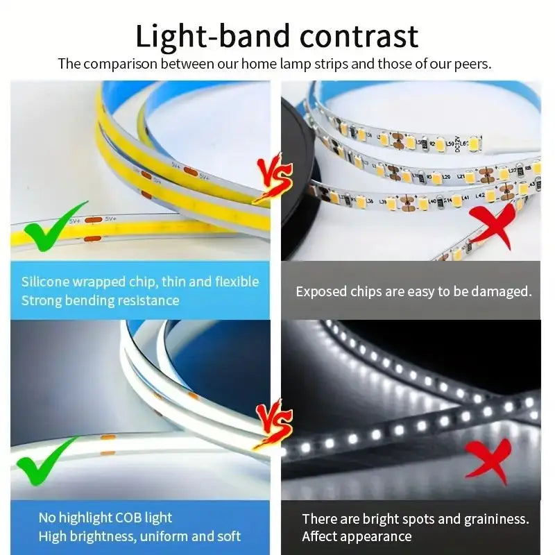 💡 Tira LED COB USB Táctil ⚡ Luz Uniforme Sin Puntos y Brillo Regulable