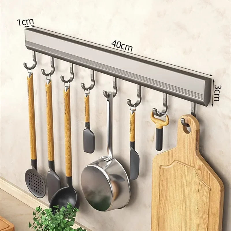 🔥 ¡Cocina Ordenada en Segundos! Soporte de Pared con Ganchos Deslizantes 🍳✨