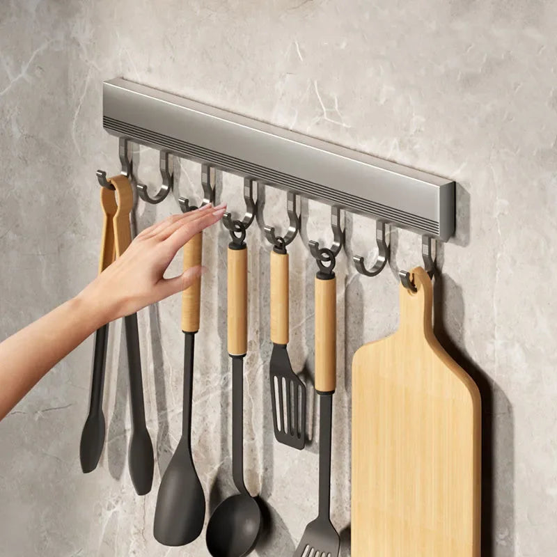 🔥 ¡Cocina Ordenada en Segundos! Soporte de Pared con Ganchos Deslizantes 🍳✨